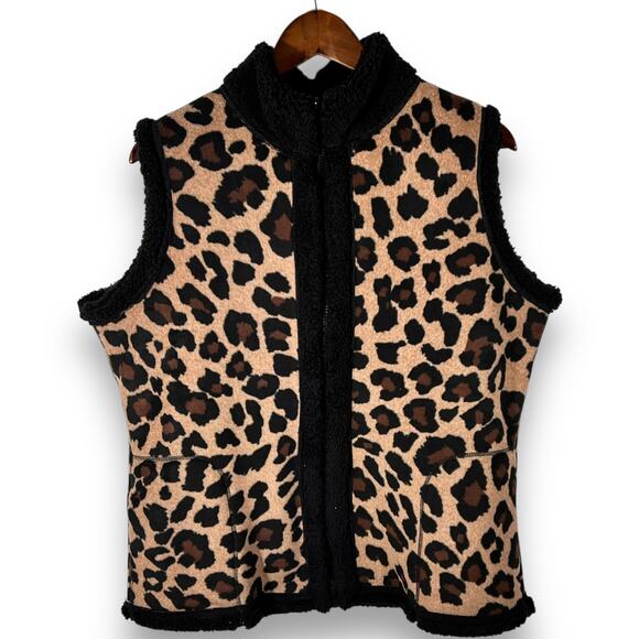 Cuddl Duds Leopard Sherpa Vest Reversible Fleece Brown Black M Cabincore - Picture 3 of 9